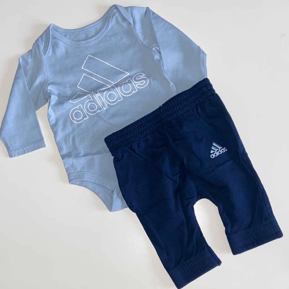 Adidas Light Blue Bodysuit and Dark Blue Pants Set